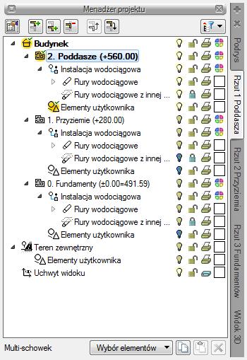 wodociągowa. Rys. 64 Okno Menadżera projektu z elementami wstawionej sieci wodociągowej 3.1.6.2.