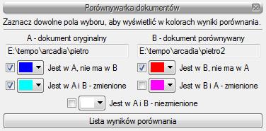 Jeśli będzie otwarty tylko jeden projekt, wówczas na liście będzie <brak> i poprzez przycisk Wybierz plik należy wskazać projekt do porównania. UWAGA!