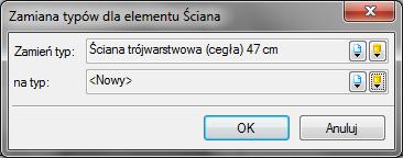 Praca z rysunkami Po wywołaniu polecenia należy wskazać element, którego typ chcemy zmienić. Wyświetlone zostanie poniższe okno: Rys.