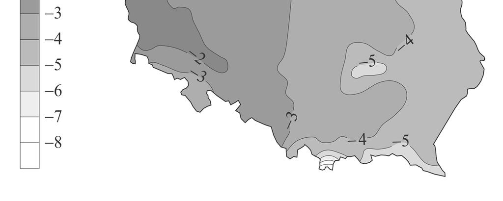 geograficznych i porach roku. D Zadanie 14. (0 1) Na nižšie uvedenej mape Poľska je zobrazené rozdelenie priemernej teploty vzduchu v januári. Urči správnosť informácií.