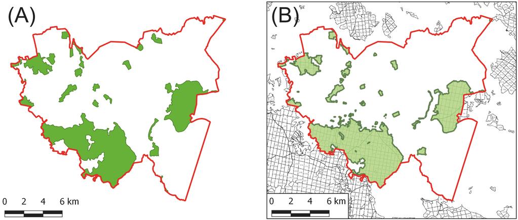Percent cover of trees according to 2000 Percent Tree Cover data from the Global Forest Change project (A).