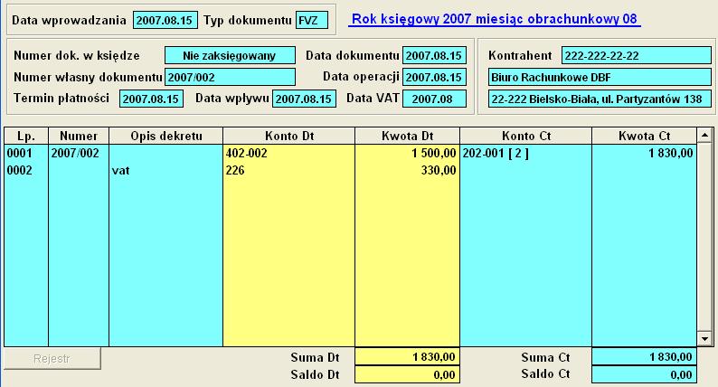 Aplikacja Ramzes Księgi Handlowe podręcznik uŝytkownika 6-37 6.4.8.2 Wzorzec dla listy płac Rysunek 6-88 Dekretacja utworzona przy pomocy wzorca. Wykorzystanie wzoru zdefiniowanego w punkcie 5.7.2 pozwala na równie szybkie księgowanie, jak w przypadku faktury z poprzedniego punktu.