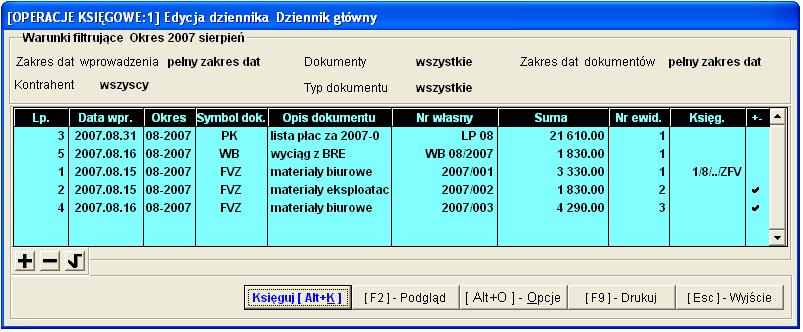 Aplikacja Ramzes Księgi Handlowe podręcznik uŝytkownika 6-43 6.4.12 Pozostałe operacje w dzienniku 6.4.12.1 Księgowanie dokumentów Wprowadzane dokumenty moŝna księgować do bufora lub bezpośrednio do ksiąg.