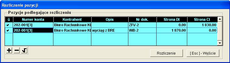 Po wybraniu klawiszami selekcji dokumentów do rozrachunku, naleŝy uŝyć przycisku.