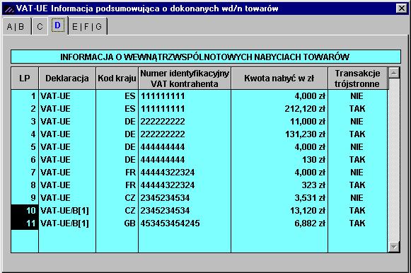 8-14 Aplikacja Ramzes Księgi Handlowe podręcznik uŝytkownika Rysunek 8-26 Informacja VAT-UE, sekcja C.