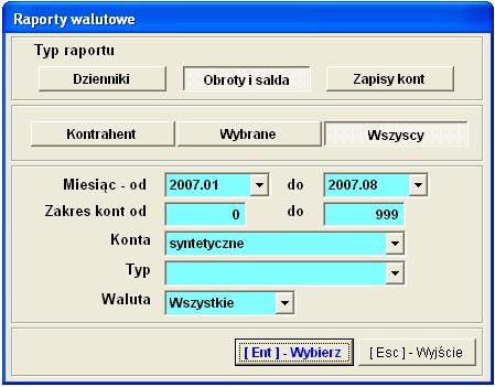 Aplikacja Ramzes Księgi Handlowe podręcznik uŝytkownika 9-9 Rysunek 9-16 Wydruk raportu walutowego - dziennik.