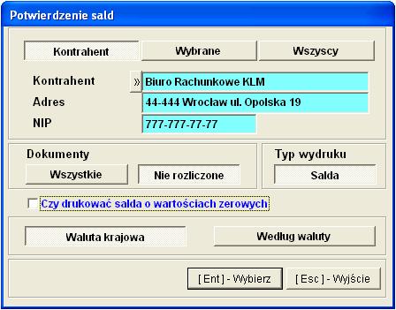 Aplikacja Ramzes Księgi Handlowe podręcznik uŝytkownika 9-37 Selekcji moŝna dokonywać według: Rysunek 9-78 Potwierdzenie sald.