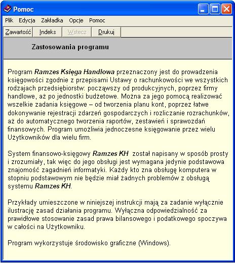 Aplikacja Ramzes Księgi Handlowe podręcznik uŝytkownika 11-1 11 POMOC 11 Rozdział