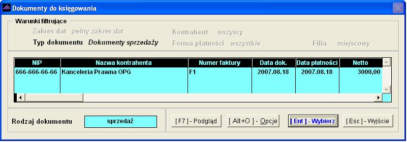 12-2 Aplikacja Ramzes Księgi Handlowe podręcznik uŝytkownika Domyślnie dostępne są dokumentu z magazynu MSD miejscowego.