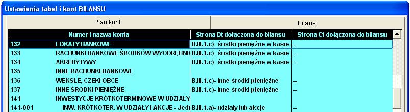 5-10 Aplikacja Ramzes Księgi Handlowe podręcznik uŝytkownika ALT + B bilans ALT + K konta Rysunek 5-9 Ustawienia tabeli i