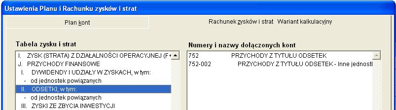 ALT + Z tabela Rysunek 5-13 Ustawienia tabeli rachunku zysków i strat.