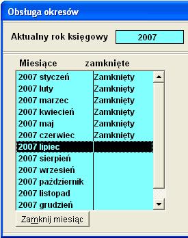 1 Zamknięcie miesiąca księgowego Aby zamknąć wybrany miesiąc, naleŝy zaznaczyć go kursorem i nacisnąć przycisk. Rysunek 6-24 Zamykanie miesiąca.