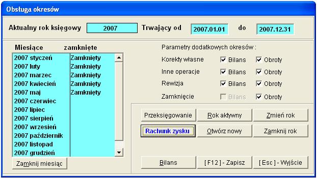 Próba wykonania tej funkcji Bilans w pierwszym roku obrotowym z oczywistych powodów nie ma sensu i przerywana jest komunikatem: Rysunek 6-48 W pierwszym roku nie