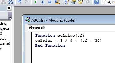 wpisujemy jej definicję, przy czym wynik funkcji musi się nazywać tak samo, jak sama