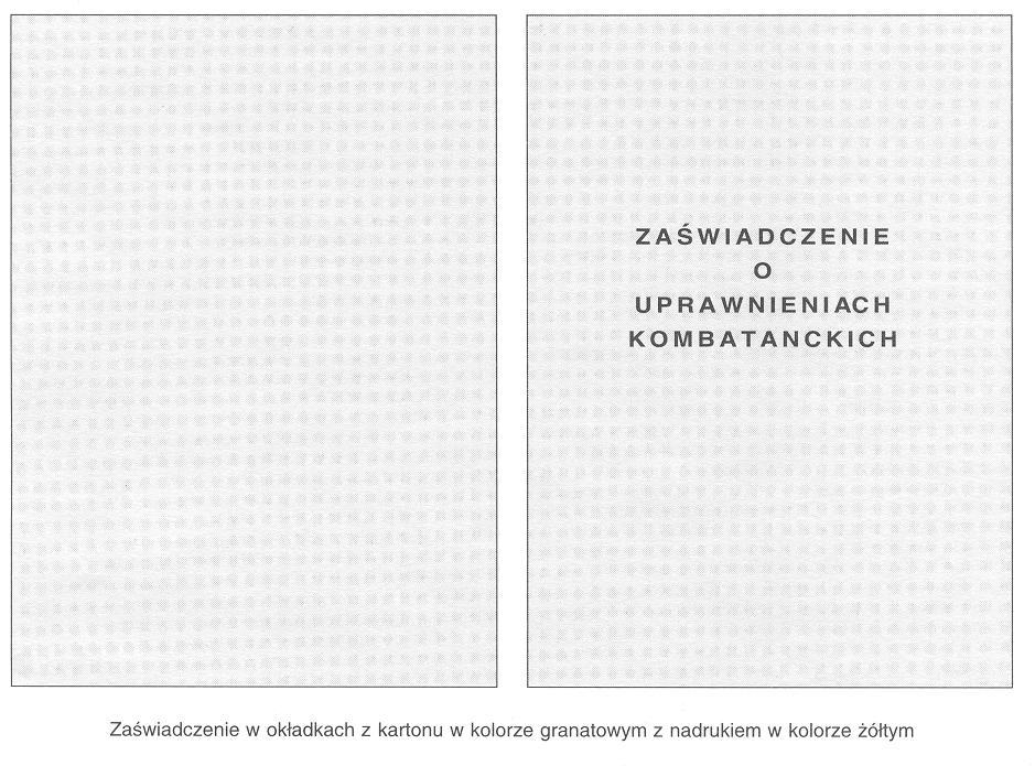 ZAŚWIADCZENIE O UPRAWNIENIACH KOMBATANCKICH wystawione przez Ministerstwo Pracy i Polityki Socjalnej Zaświadczenie w okładkach z