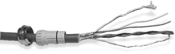 Nakrętka dławika obejma wkładka Dostarczony przez użytkownika dławik kablowy Przeciągnąć przewody przez dławik. Utnij przewody ciągłości wewnątrz tłumika.