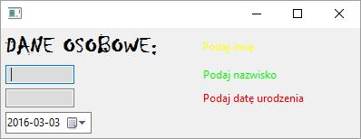 Zwróć uwagę na metodę settext ustalającą tekst pojawiający się w etykiecie (występowała już dla przycisków) Puste Label-e a układ Wstawienie pustego widgetu typu Label powoduje przejście następnych