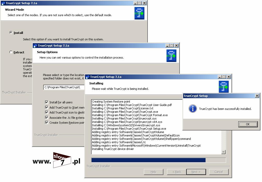 Rysunek 30 TrueCrypt instalacja programu Truecrypt Tworzenie wolumenu standardowego.