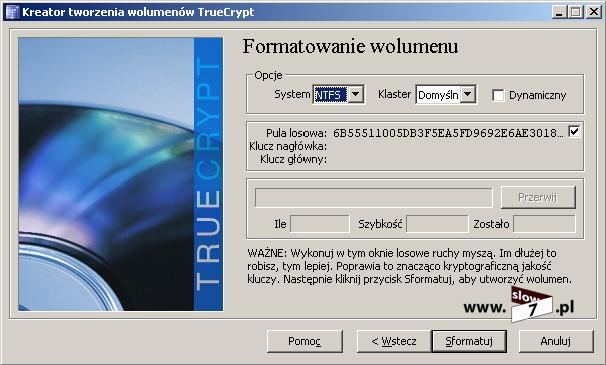 Rysunek 38 TrueCrypt wybór zabezpieczenia magazynu Wybór systemu plików jaki będzie użyty w naszym magazynie.