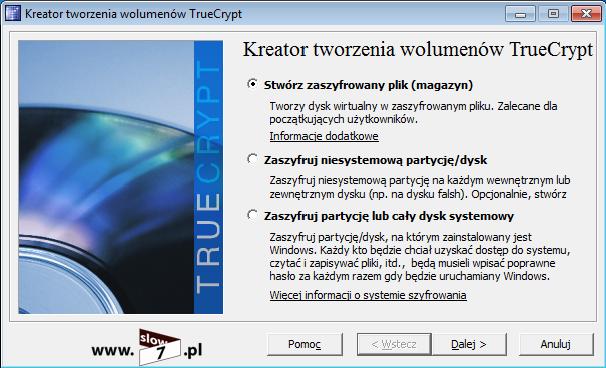 Rysunek 45 TrueCrypt tworzenie wolumenu Wybieramy Ukryty wolumentruecrypt.