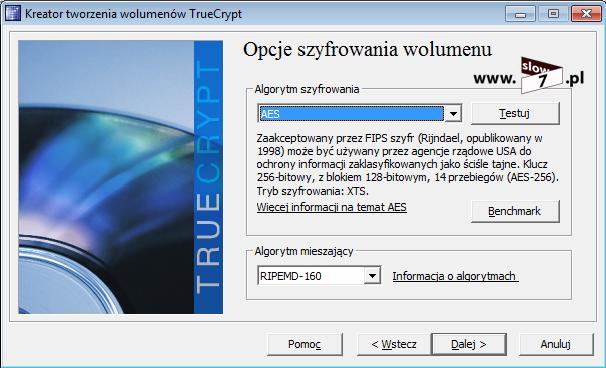 Rysunek 50 TrueCrypt wybór opcji szyfrowania wolumenu zewnętrznego Ustalamy rozmiar