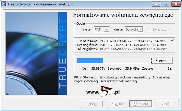 Rysunek 53 TrueCrypt formatowanie wolumenu zewnętrznego Jeśli wszystko przebiegło