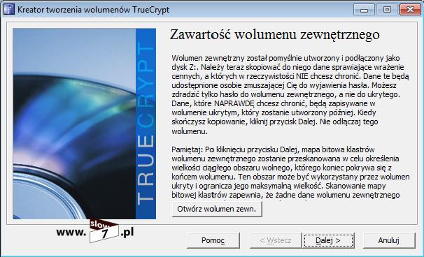 Rysunek 54 TrueCrypt podsumowanie utworzenia wolumenu zewnętrznego Przechodzimy do