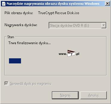 Rysunek 77 TrueCrypt tworzenie obrazu płyty ratunkowej Weryfikacja