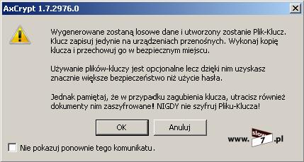 Rysunek 101 AxCrypt tworzenie pliku klucza Rysunek 102 AxCrypt