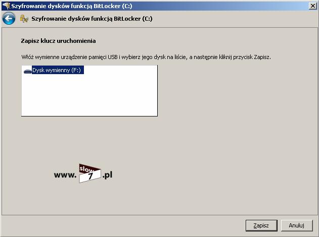 Rysunek 9 BitLocker wybór nośnika na którym będzie zapisany klucz Kolejnym krokiem jest zapisanie