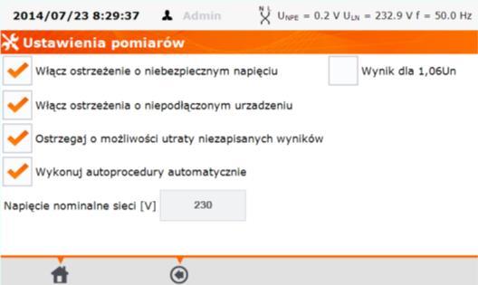 3.3.4 Ustawienia pomiarów Kliknąć przycisk Konfiguracja miernika. Kliknąć przycisk Pomiary. Klikając kwadraciki zaznaczyć wybrane opcje.