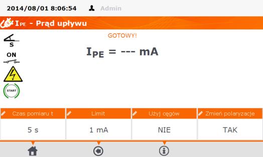 Wynik niepoprawny: I SUB > LIMIT Uwagi: - Badane urządzenie musi być włączone. - Obwód pomiarowy jest galwanicznie odseparowany od sieci i sieciowego przewodu PE. - Napięcie pomiarowe wynosi 25 V.