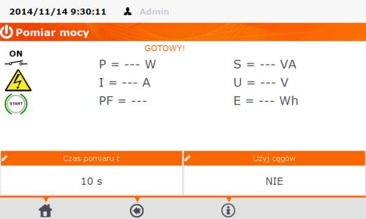 W polu Użyj cęgów wybrać TAK, jeżeli pomiar ma odbywać się cęgami lub NIE, jeżeli pomiar wykonywany jest na gnieździe pomiarowym miernika.