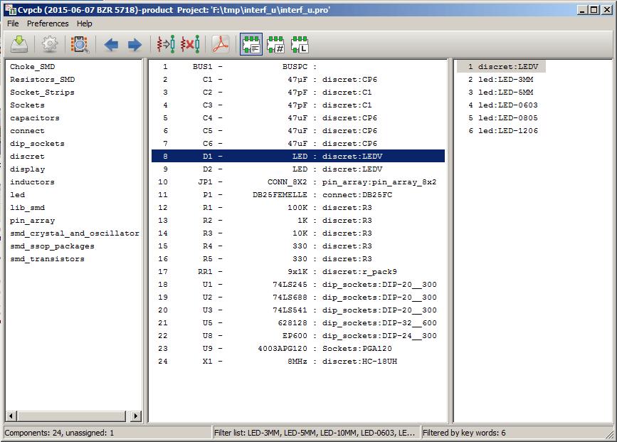 CvPcb 19 / 23 W edytorze bibliotek komponentó w programie Eeschema,