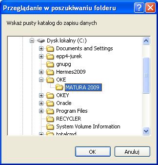 W podanym przykładzie (Rys. 36) jest to folder C:\OKE\MATURA 2009\. Rys. 36 Jeżeli wszystko zostanie wykonane poprawnie, na ekranie pojawi się komunikat (Rys. 37) Rys.