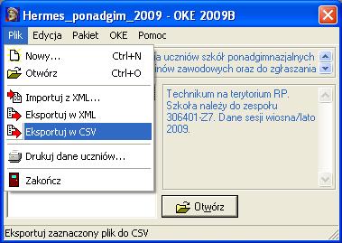 Po wprowadzeniu wszystkich powyższych informacji i sprawdzeniu ich poprawności oraz zgodności z protokołami egzaminów ustnych należy wyeksportować wyniki punktowe. Rys.