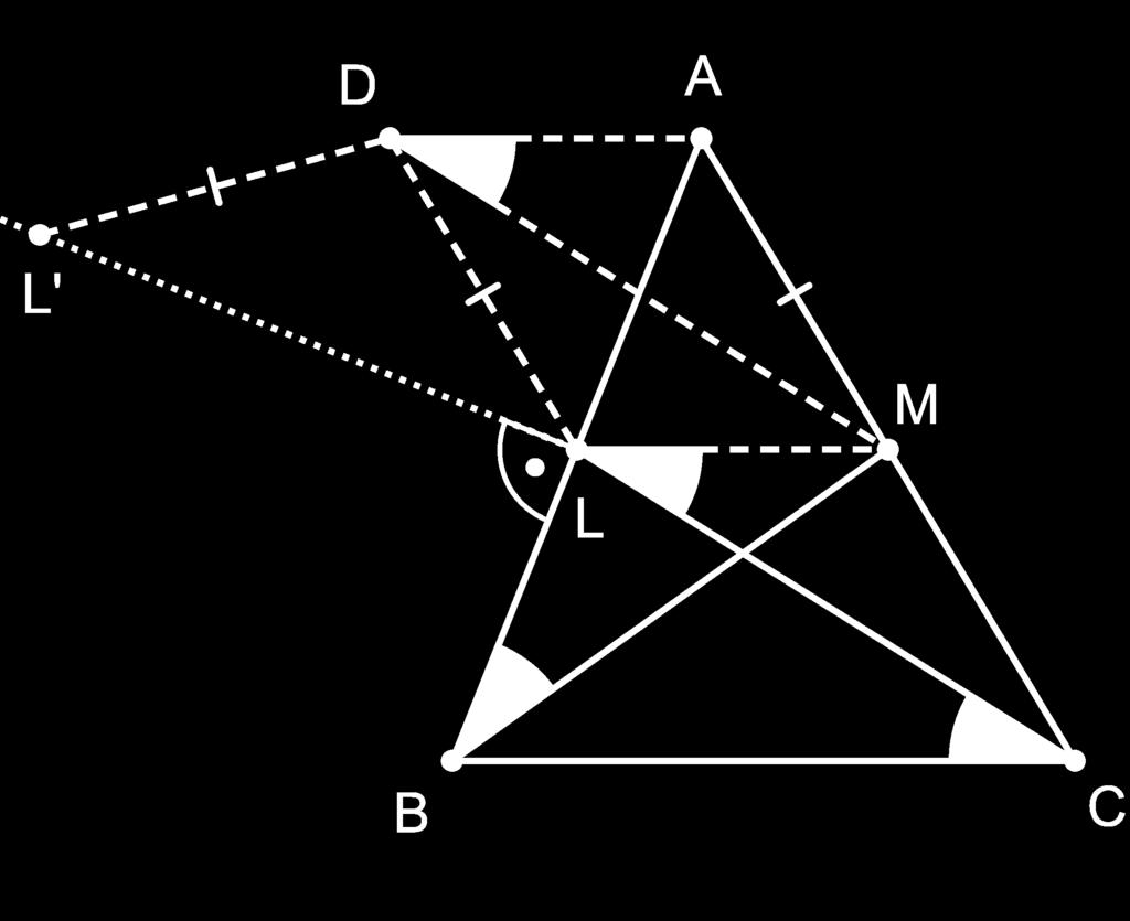 Zatem boki AB oraz BC są równej długości, co w po) ABC = 60 łączeniu z równością < pokazuje, że trójkąt ABC jest równoboczny. ) CBM = < ) ACH. Własność 1. CH = BM oraz < ) ABM = < ) BCH. Własność 2.