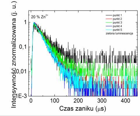 wejściowej Zn 2+ (a, b) 0% (c, d) 2,5% (e,