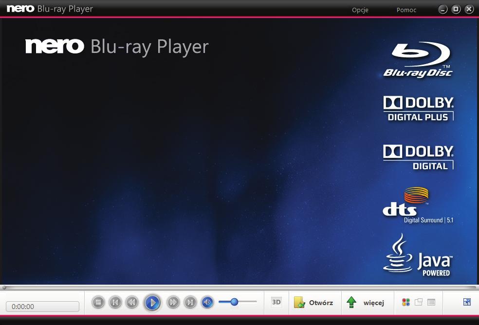 Interfejs programu 2 Interfejs programu Interfejs programu Nero Blu-ray Player jest punktem wyjścia do odtwarzania nagrań z dysku Blu-ray.