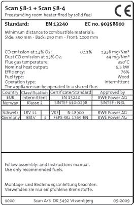 6 DANE TECHNICZNE Tabliczka znamionowa Wszystkie wolno stojące piece Scan posiadają tabliczkę znamionową, zawierające