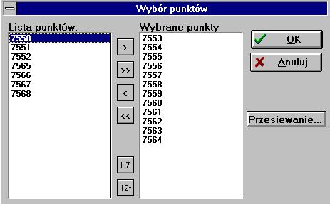 Instrukcja obsługi programu WinKalk 39 W okienka Dialogu należy wpisać wartości Nr, X, Y i opcjonalnie H, Kod. Wybierając odpowiedni przycisk opcji z grupy Typ możemy ustawić typ punktu.