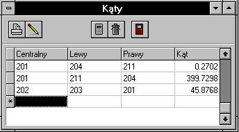 Instrukcja obsługi programu WinKalk 61 5.4.4 "Kąty" Obliczanie kątów między podanymi trzema punktami.