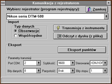 Instrukcja obsługi programu WinKalk 79 W grupie Import po lewej stronie należy ustawić typ wczytywanych danych: Obserwacje (pomiary pikiet: kąty, odległości) lub Współrzędne (punkty).