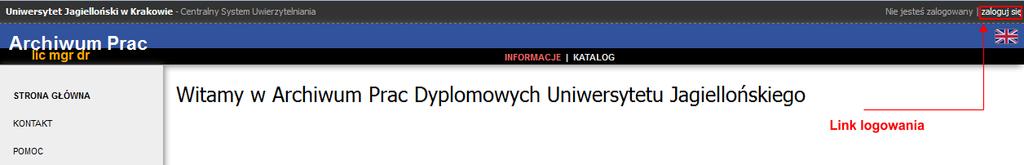 Archiwum Prac Dyplomowych Instrukcja dla promotorów 1. Logowanie do APD Adres internetowy serwisu Archiwum Prac Dyplomowych Uniwersytetu Jagiellońskiego: http://apd.uj.edu.