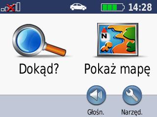 Rozpoczynamy Używanie Ekranu Menu ➊ ➋ ➌ ➍ ➎ ➐ ➏ ➑ ➊ Siła sygnału GPS. ➋ Tryb pracy. Dotknij by zmienić na tryb: samochód, pieszy, rower lub łódź. ➐ Dotknij by zmienić głośność.