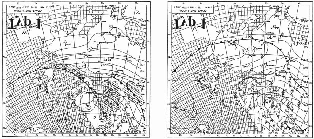 Wp³yw cyrkulacji atmosferycznej na wystêpowanie dni z burz¹... 87 Rys. 5. Mapy synoptyczne z 29.02. i 1.03.1998 z Codziennego Biuletynu Meteorologicznego IMGW (Typ 1 sytuacji synoptycznej) Fig. 5. Synoptic charts for 29.