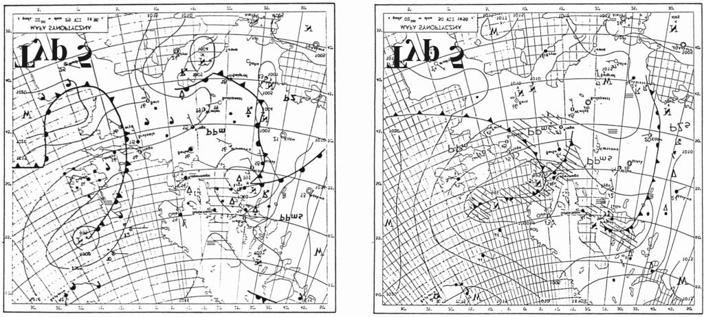 Wp³yw cyrkulacji atmosferycznej na wystêpowanie dni z burz¹... 89 Rys. 9. Mapy synoptyczne z 29.07. i 30.07.1997 z Codziennego Biuletynu Meteorologicznego IMGW (Typ 5 sytuacji synoptycznej) Fig. 9. Synoptic charts for 29.