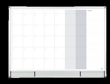 planery Powierzchnia magnetyczna (lakierowana lub ceramiczna). Nadruk: terminarz tygodniowy, miesięczny lub roczny. Rama aluminiowa w kolorze srebrnym z czarnymi, matowymi wykończeniami.