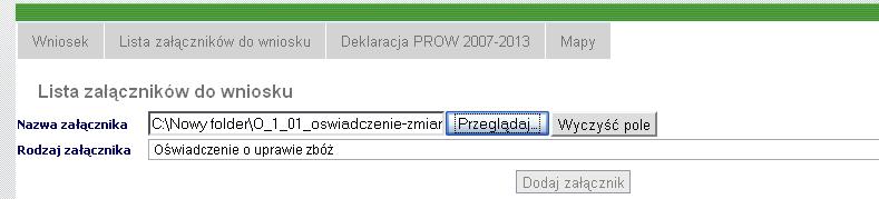 Dodanie załączników do wniosku Po dodaniu załącznika i wyborze rodzaju