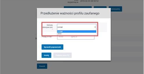 Krok 5 Po naciśnięciu przycisku Zmień ustawienia autoryzacji pokaże się formatka z wyborem metody autoryzacji.